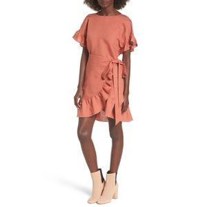 Astr the Label Linen Ruffle Wrap Dress